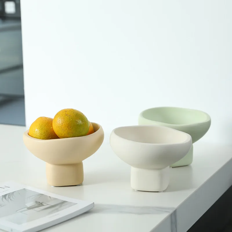 Hand-made Ceramic Fruit Plate Snack Plate Candy Tray Compote Desktop Storage Container Home Decoration Accessories