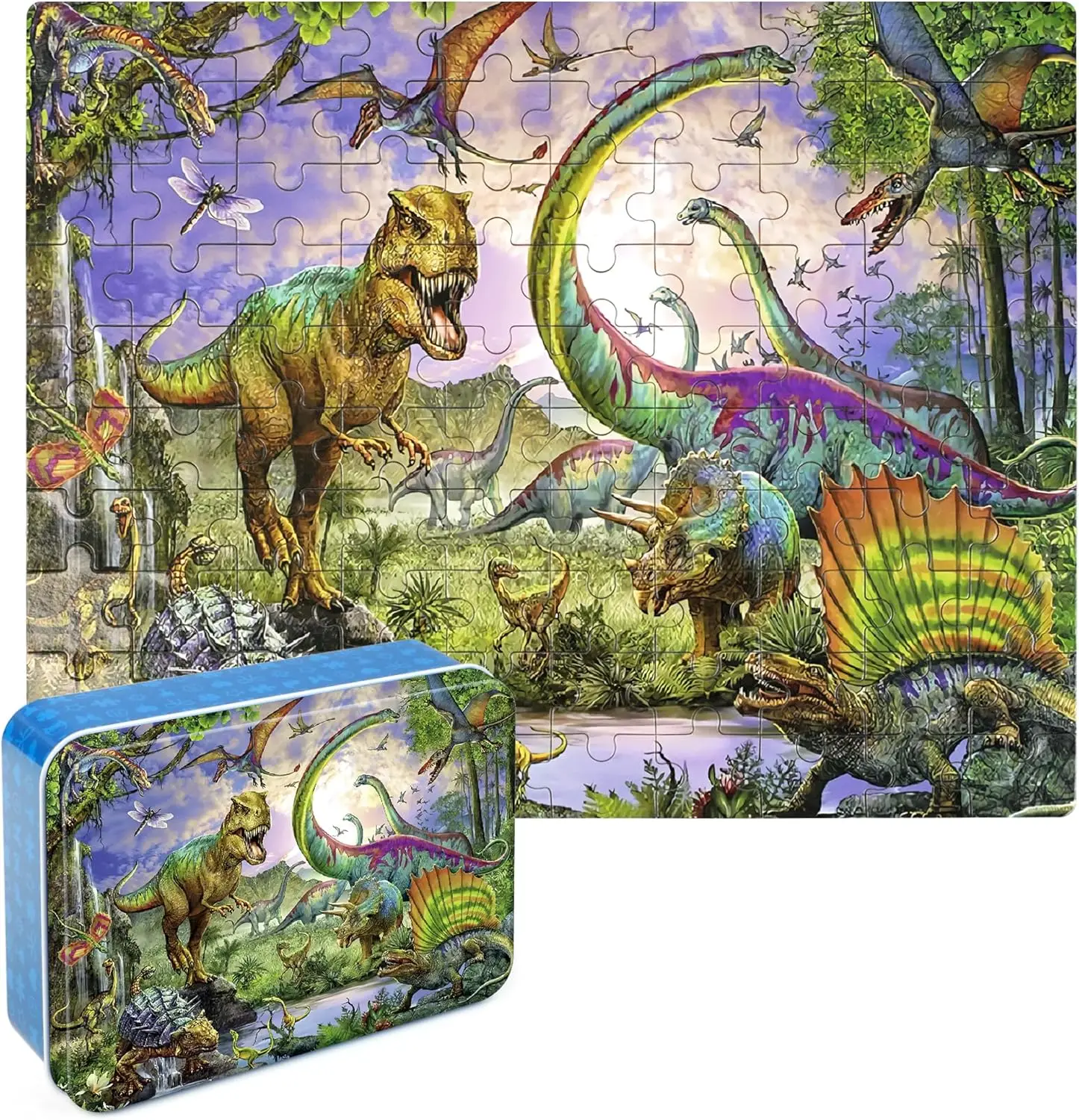 

100 Piece Dinosaur Puzzle for Kids Ages 4-8 in Metal Box