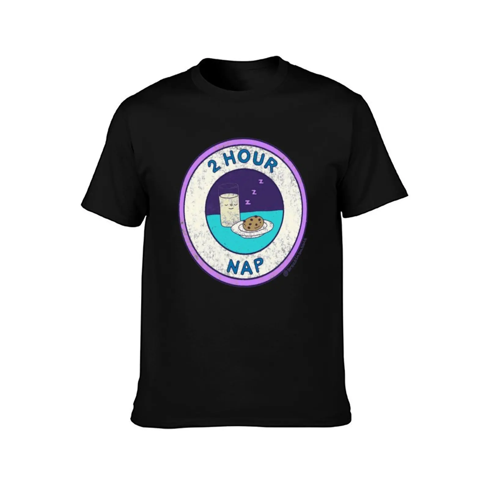 2 Hour Nap Badge T-Shirt, Summer Casual Cotton Tee, Oversized Streetwear Tops, Vintage Graphic Print, Loose Fit Short Sleeve