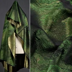 Seaweed Green Jacquard Fabric Gilded Gold and Silver River Woven Brocade Chinese Qipao Suit Elegant Half Skirt Clothing Fabric