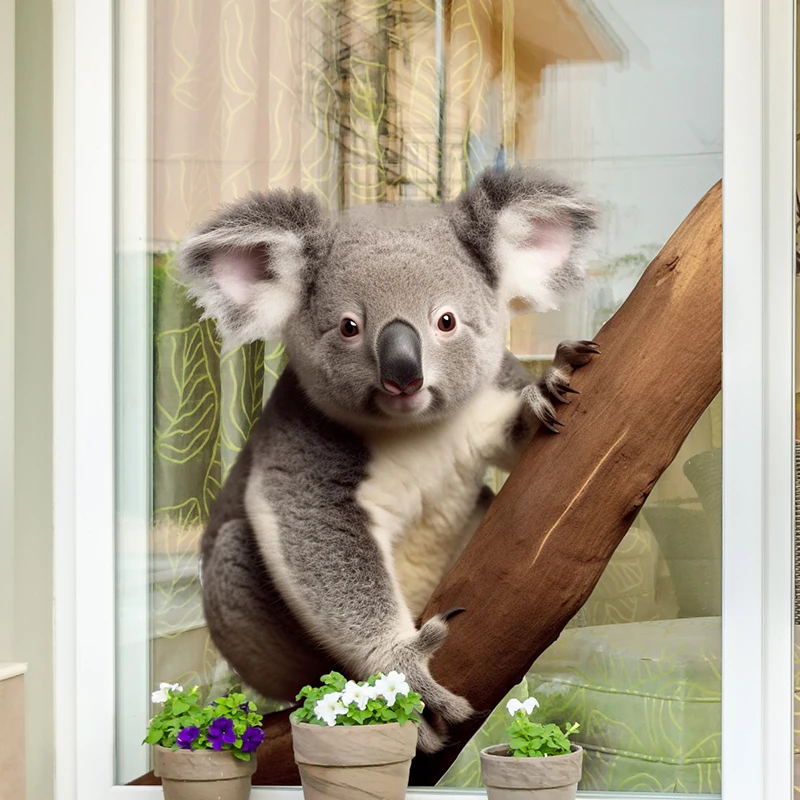 

T831#Cartoon Cute Tree Trunk Koala Window Stickers Realistic Animal Wall Stickers Double-sided Window Stickers