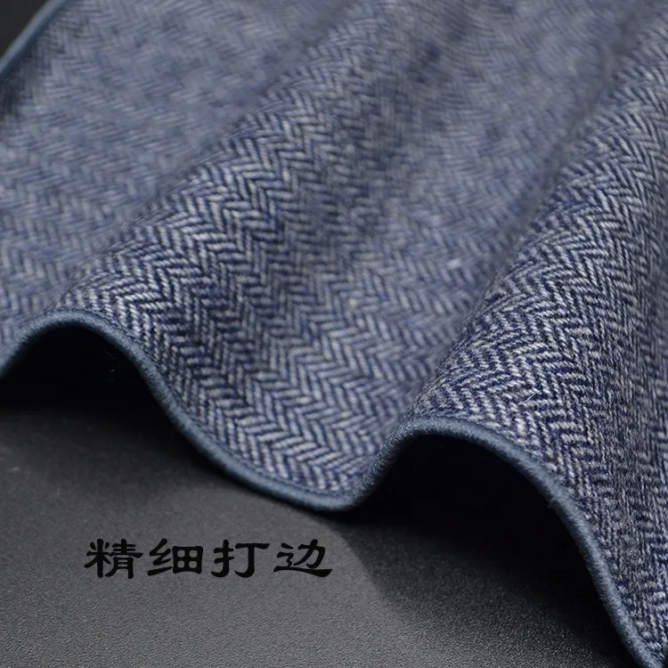 23*23CM New Vintage Wool Pocket Square Plaid Black Handkerchief Men's Business Suit Tie Accessories Scarf Hankies Tuxedo Cravat