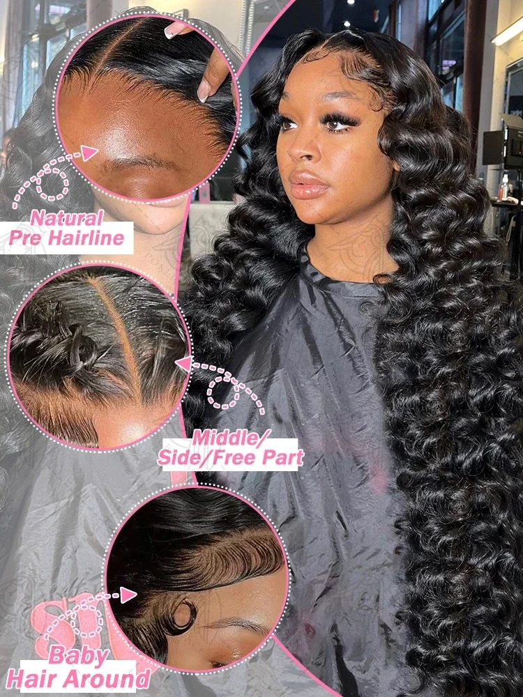 250 الكثافة فضفاضة موجة عميقة الدانتيل الجبهة الشعر البشري قبل قطعها 13x6 30 40 بوصة شعر مستعار 13x4 HD المياه مجعد الدانتيل أمامي ريمي الباروكات