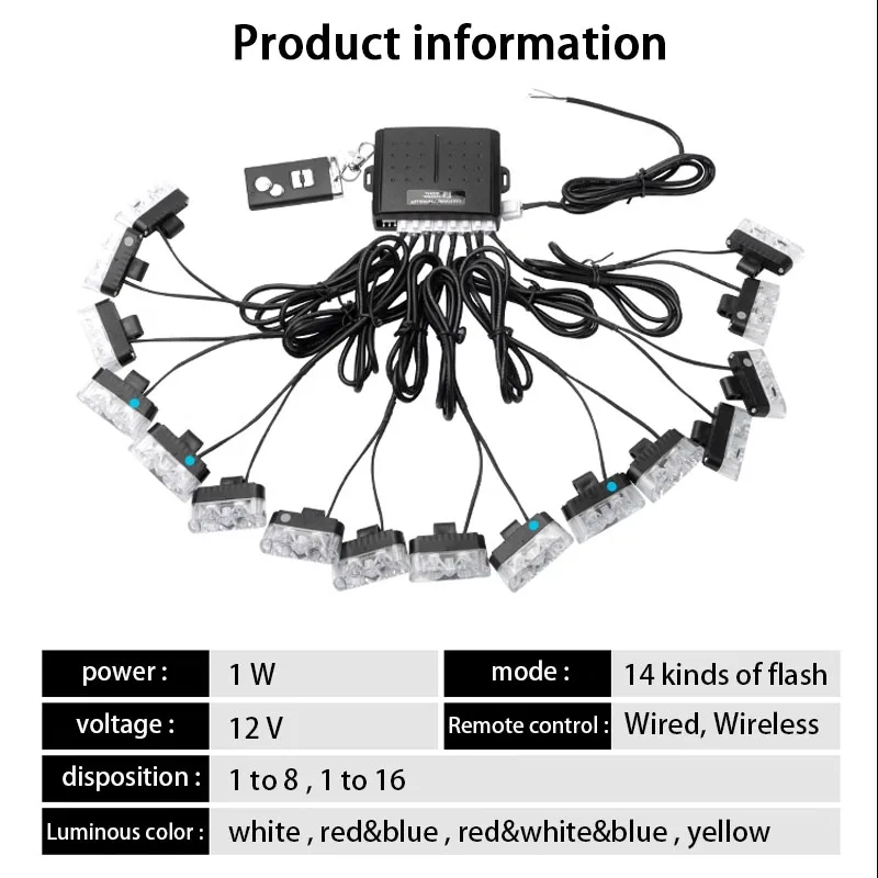 Automotive Luminous Beacon LED Strobe Light Amber Bar Warning Car Accessories Vehicle Supplies Remote Control Grille Red Blue