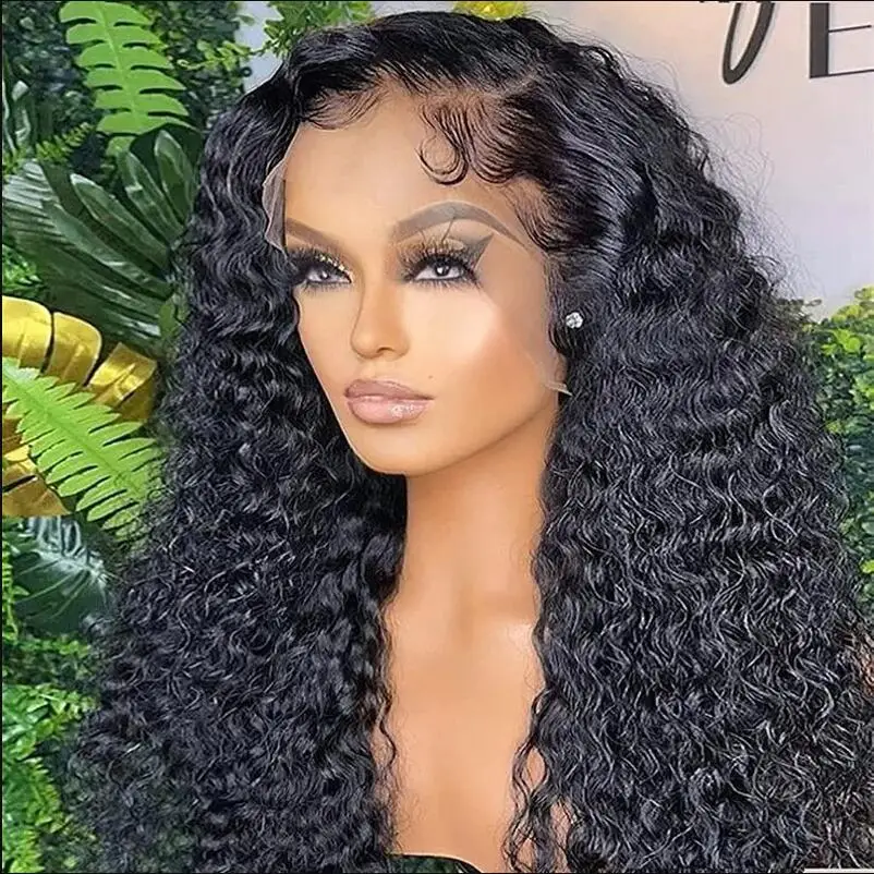 Peluca rizada de encaje Frontal para mujeres negras, pelo de bebé Natural prearrancado, 26 ", densidad de 180