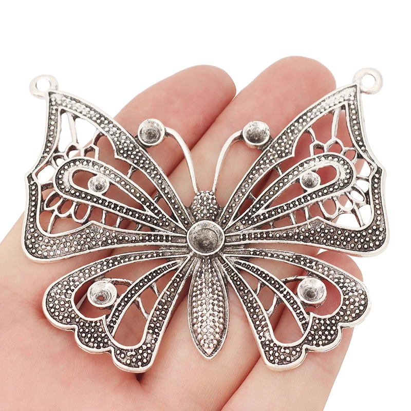 2 x Tibetan Silver Hollow Open Large Filigree Butterfly Charms Pendants for Necklace Jewelry Making Findings Accessories 72x64mm