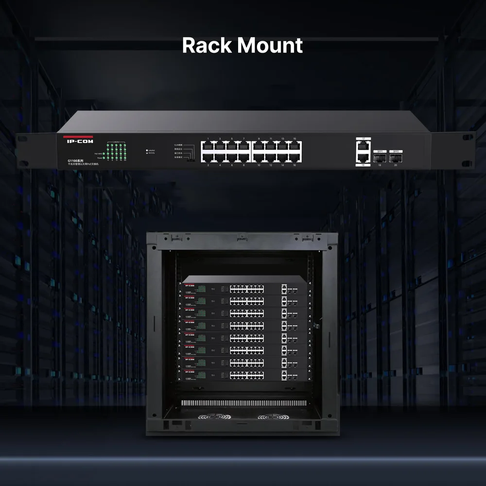 IPCOM G1120P-16-150W 18-Port-Gigabit-PoE-Switch 16 PoE+ Ports bei 150 W mit 2 Uplink-Gigabit-Ports + 2 Combo-SFP-Steckplätzen Plug-and-Play