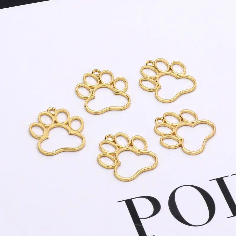 5Pcs Hollow Dog Footprint Frame Pendant Cabochon Base Setting for Key Frame Pendant Bezel Setting DIY UV Resin Charms