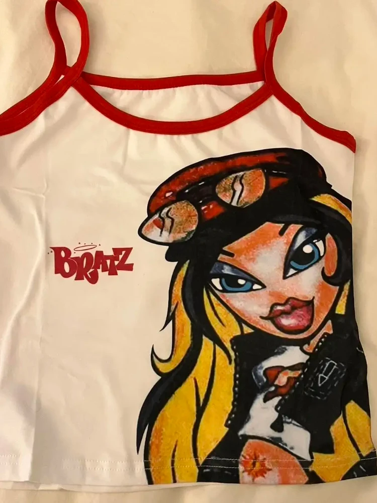 Deeptown Y2k Anime  T-shirts Sexy Streetwear Slim Sleeveless Crop Tops Vintage Crew Neck  2024 Women's T-shirts.