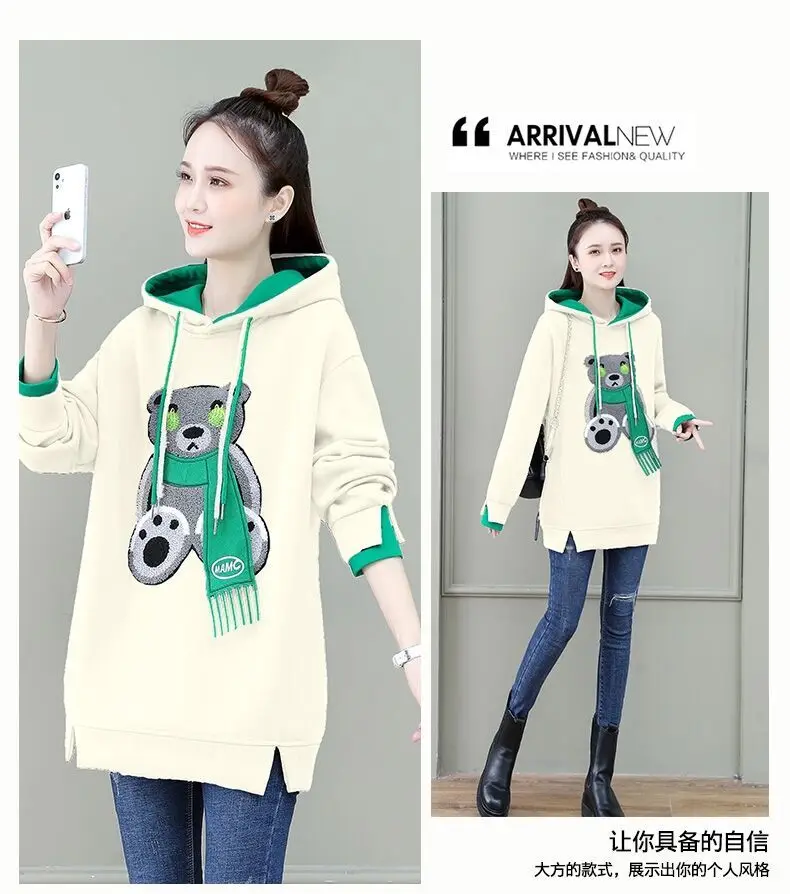 Women 2023 Autumn/Winter Hooded Sweater with Plush Thickened Fashion Cartoon Loose Top Casual Versatile Coat Trend