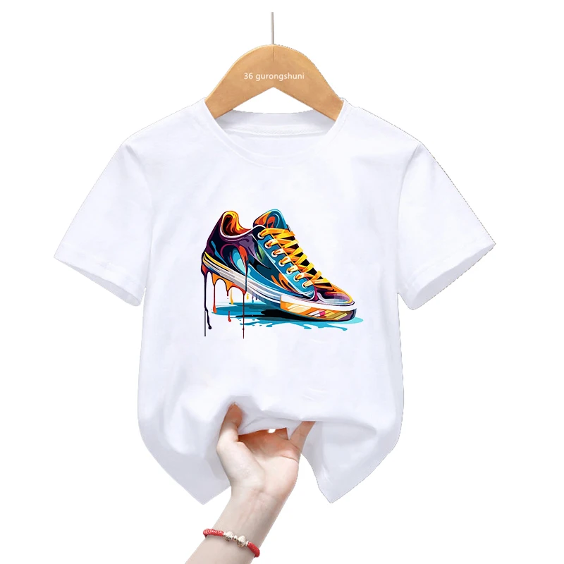 

Rainbow Shoes/Love/Bird/Flowers Print T Shirt For Girls/Boys Harajuku Kawaii Kids Clothes Summer Fashion Tops Tee Shirt