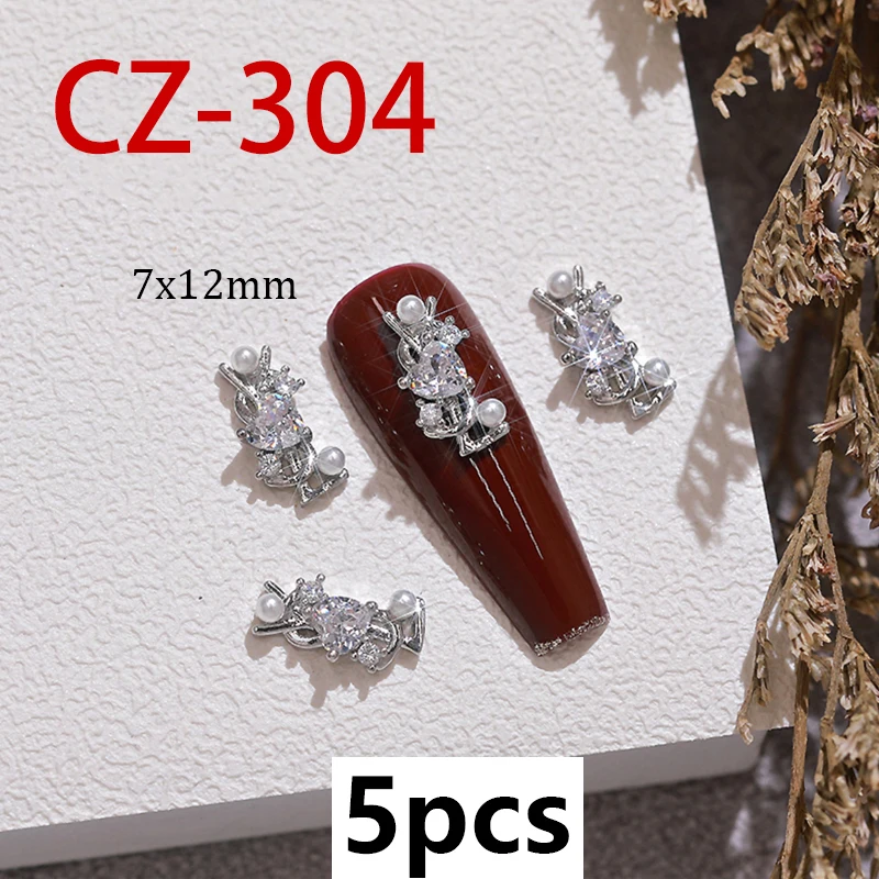 5 Pcs/pack 3D metal Manicure Jewelry Luxury Brand Series Nail Art Decoration Accessories Shiny Zircon Diamond Design Nail Charm