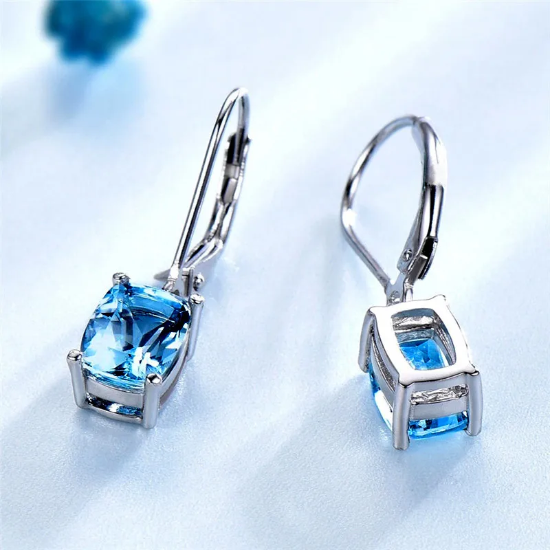 Luxury Solitaire Female Earrings Sky Blue Cubic Zirconia Simple and Elegant Women Accessories 925 Sterling Silver Jewelry