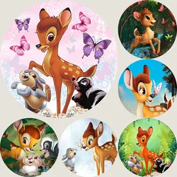 Round Bambi Deer Backdrop Kids Birthday Photography Background Jungle Safari Circle Surface Banner Decoration Props
