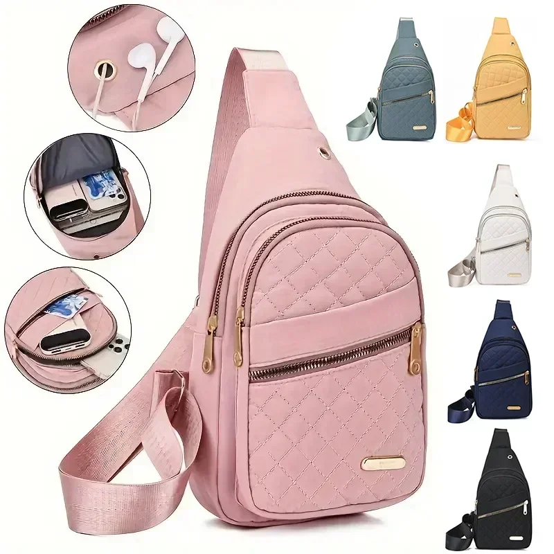 Woman Pink Chest Bag 2024 Ladies Waterproof White Chest Shoulder Sling Bag Women Small Backpacks Men Oxford Cloth Crossbody Bag