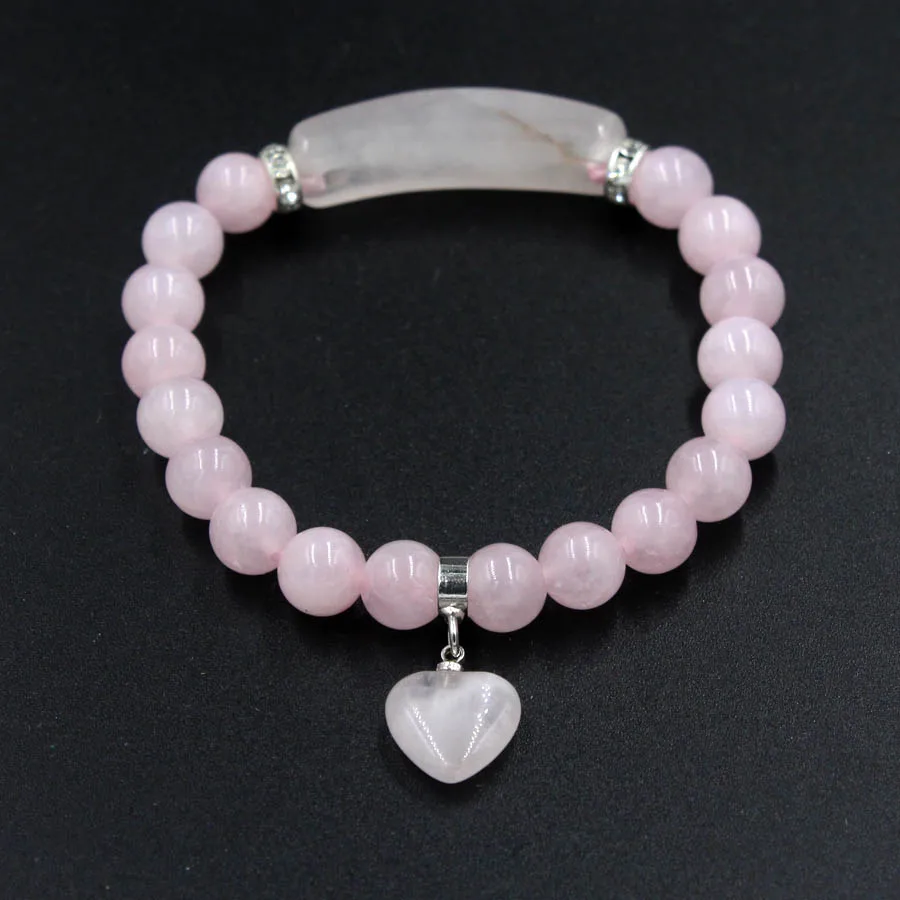 

Wholesale Crystal Ball Beads Bracelets With Heart Natural Stone Quartz Bangles Charms Bracelet Accessories Popular Jewelry