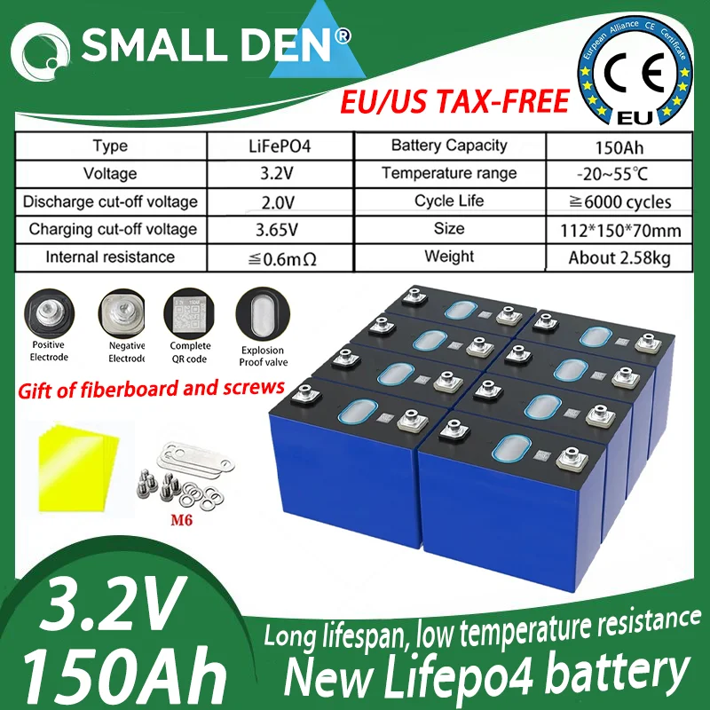 

Brand new original Lifepo4 rechargeable battery 3.2V 150Ah suitable for solar energy storage/household energy/forklifts/tax-free