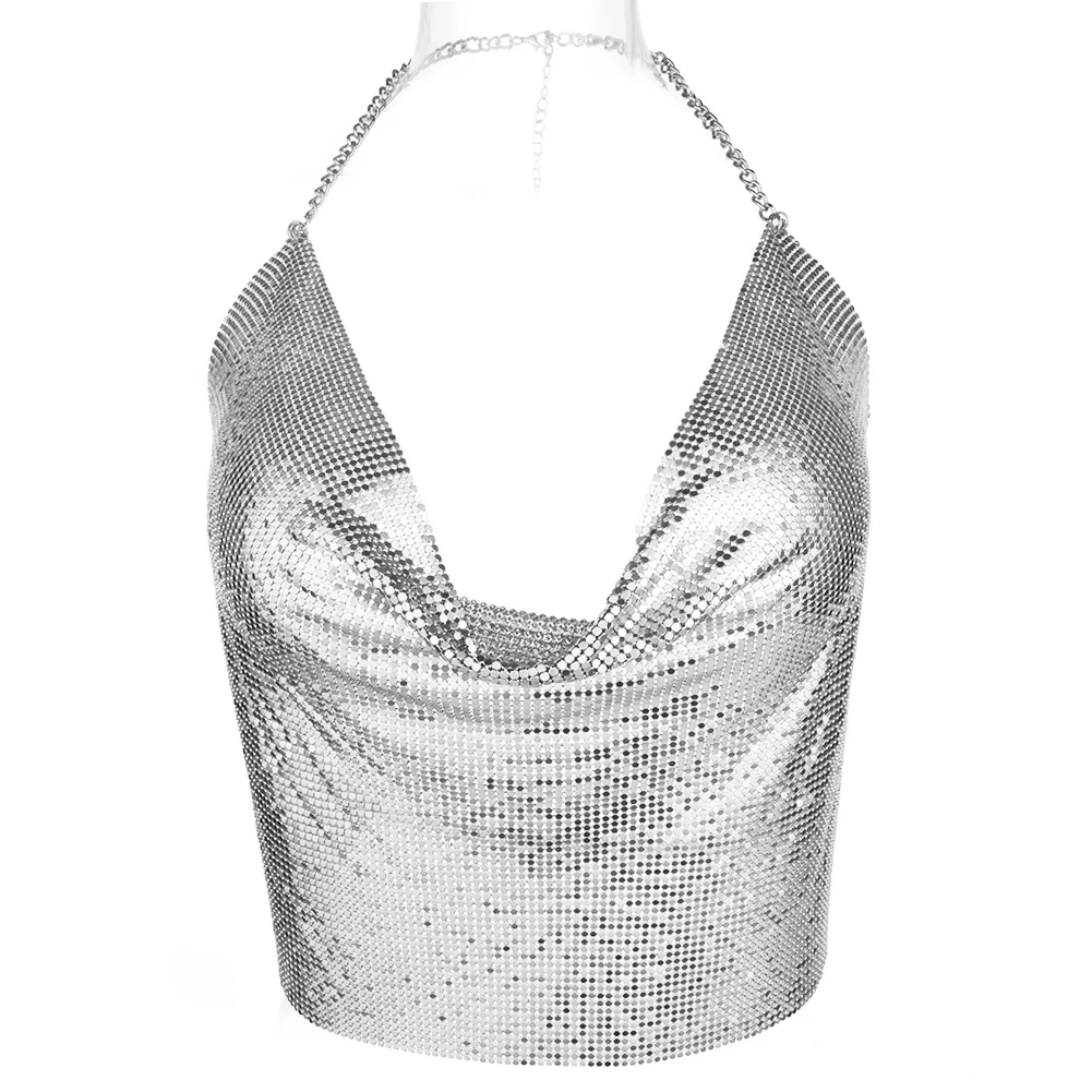 Wanita Seksi Logam Rumbai Hem Halter Tubuh Rantai Bra Atas Dada Rantai Gothic Punk Mode Gadis Perhiasan Aksesori Prom