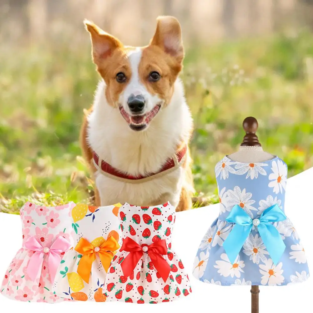 Spring Summer,Dog Princess Dress, Button Closure Floral Printing,Bow,Pet Skirt,for Small Medium Puppy,vestidos para perros