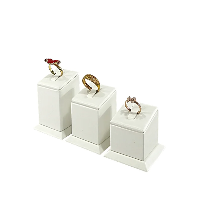 White PU Leather Jewelry Display Stand for Rings Earrings Necklaces - Store Window Counter Showcasing Rack for Jewelry Props