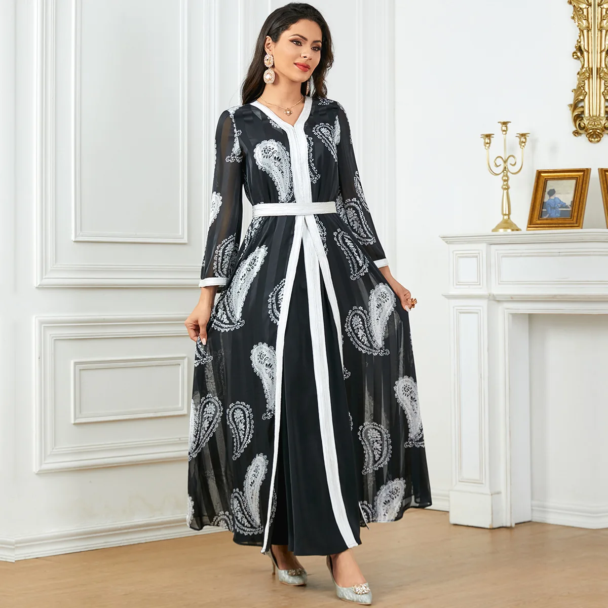 3777 long robe women's Gulbang Festival comfortable casual long sleeved two-piece dress set