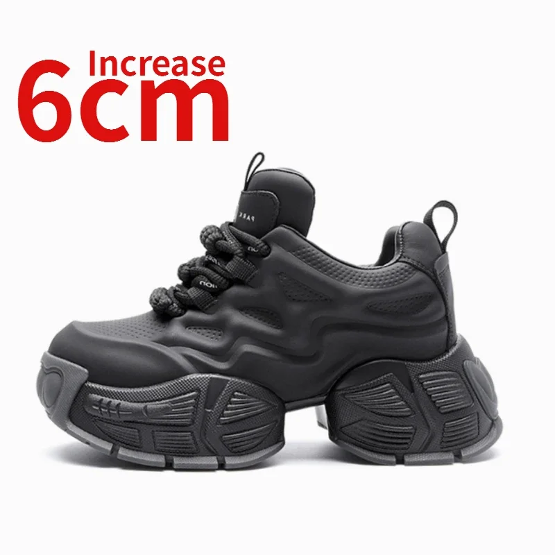 Genuine Leather Thick Soled Dad's Shoes for Women Height Increase 6cm Sneakers Comfortable Breathable Casual Sports Shoes Female