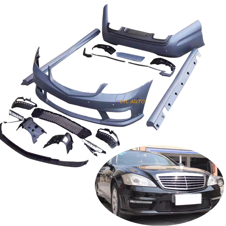 Kits de corpo para mercedes benz s-class w221 atualização s65 amg bodykit difusor de grade de para-choque dianteiro 2006 2013