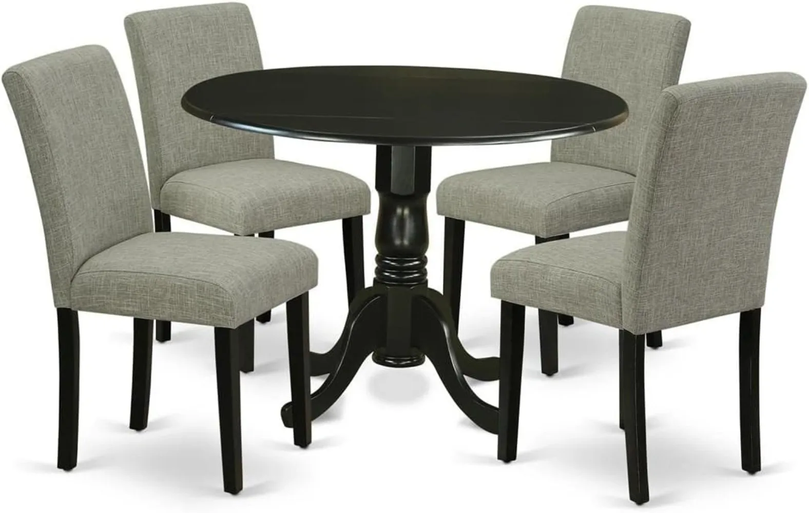 East West Furniture DLAB5-BLK-06 5 Piece Dinette Set for 4 Includes a Round Dining Room Table with Dropleaf and 4 Shitake