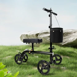 Fracture Leg Injury Walking Chair Lightweight Folding Knee Car Can Pushed or Seated Rehabilitation Device Height Adjustable Seat