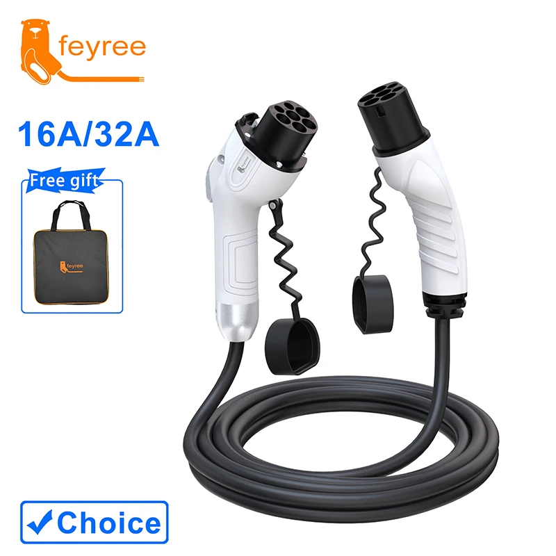 

feyree EV Charger GB/T Female Car side to type2 Male Plug 16A 3.5KW 32A 7KW Charging Cable 5m 11KW 22KW 3Phase for Electric Car