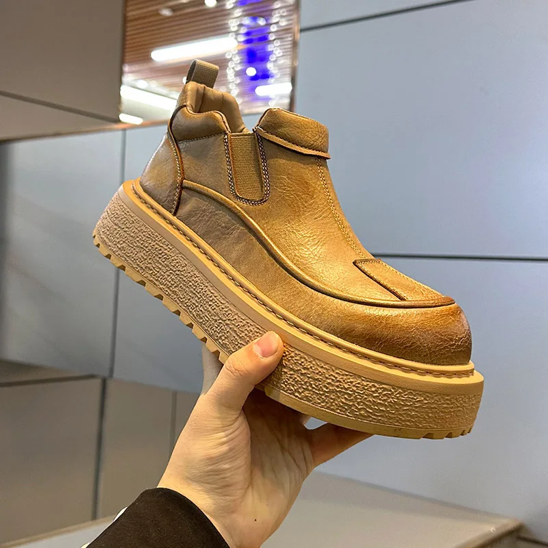 Trendy Luxury Workwear Leather oes Men's Winter New Fce Lined Warm Real Leather ort Boots Thi Bot Outdoor Cotton ...
