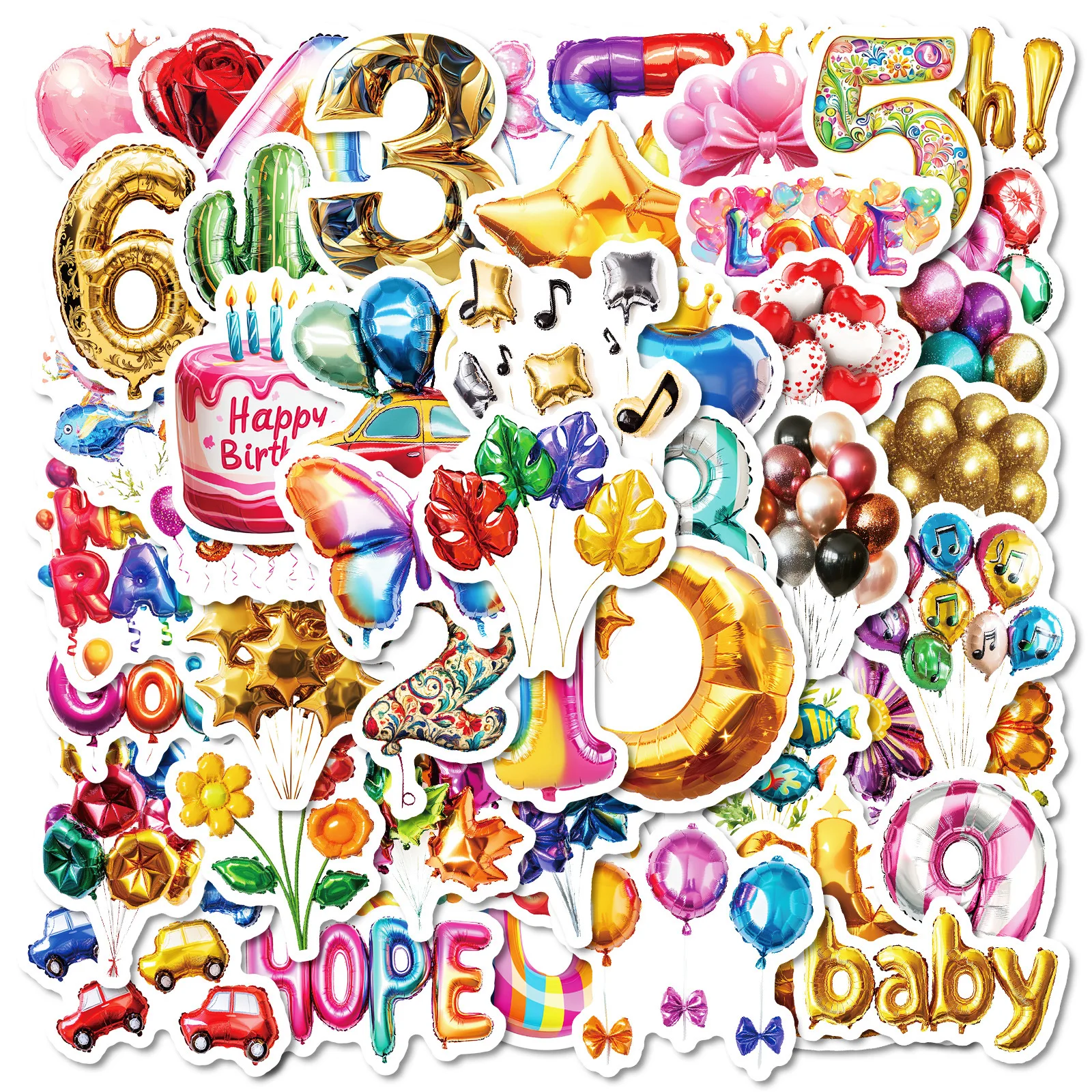 

50Pcs Creative Cartoon Style Party Balloon Series Graffiti Stickers Suitable For Helmet Desktop Wall Decoration DIY Stickers