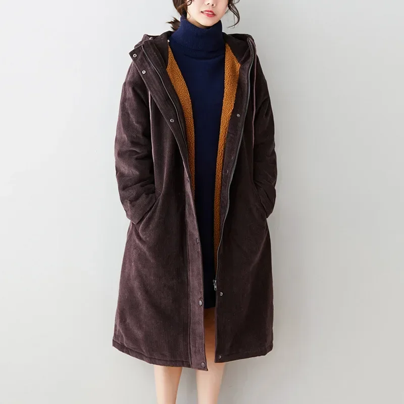 Women Clothes Trench Coat Corduroy for Women Jacket Outerwear French Style Turn Down Collar Trench Coat Solid Korean Version