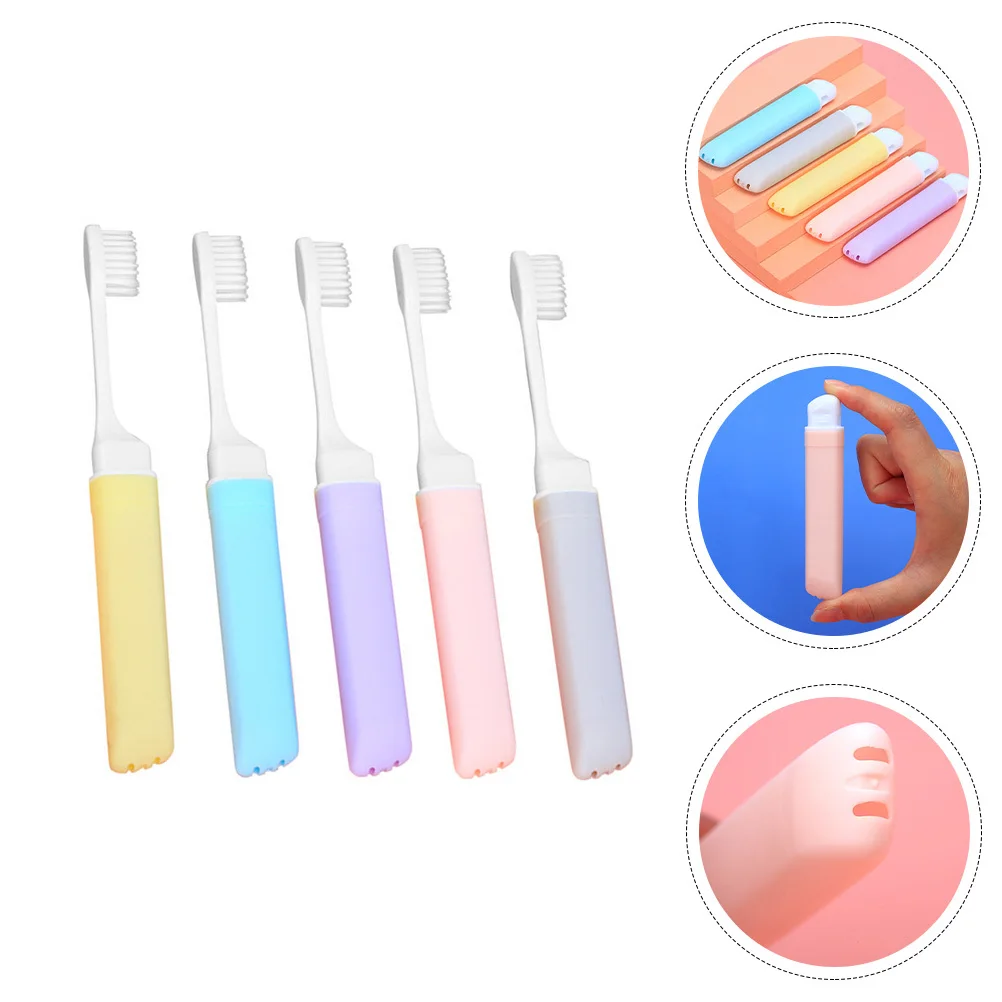 

5pcs Folding Toothbrush Portable Travel Toothbrush Wear-Resistant Ergonomic Design For Camping Daily Use Teeth Accessories
