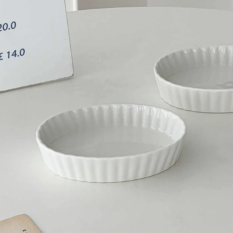 

Ceramic Cheese Baked Rice Plate Solid Colour Simple Oval Cake Baking Tray Household White Fruit Salad Plates Tableware