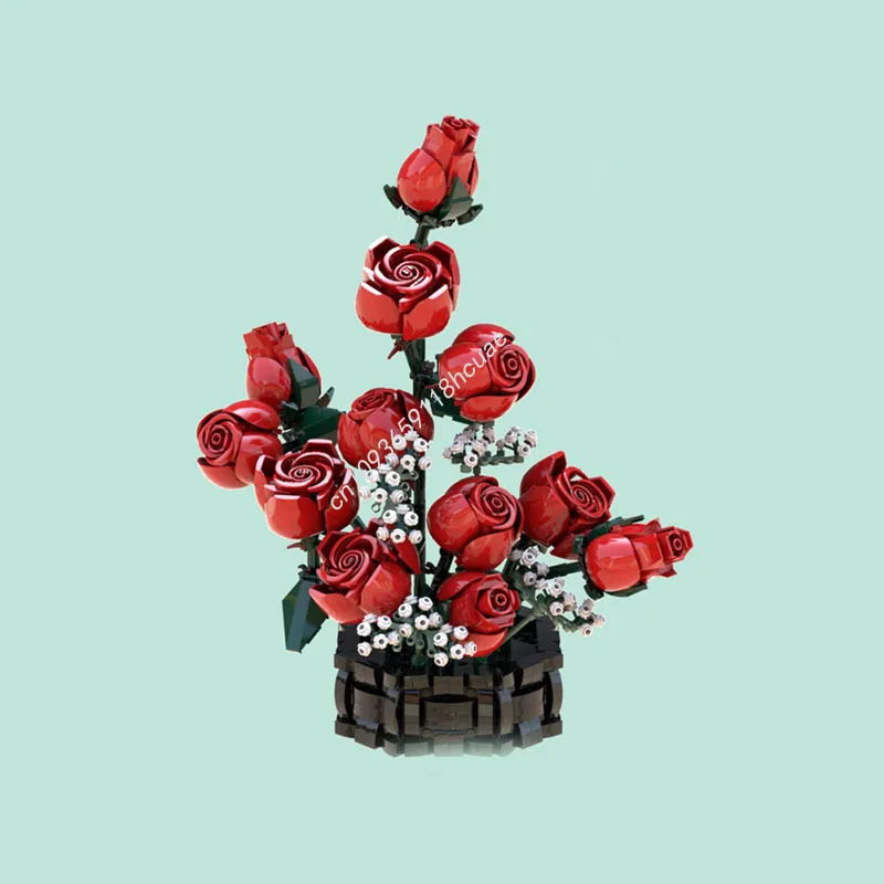 

383 шт. MOC букет роз горшок композиция строительные блоки для взрослых Рождественская игрушка подарок коллекционер детская модель строительство
