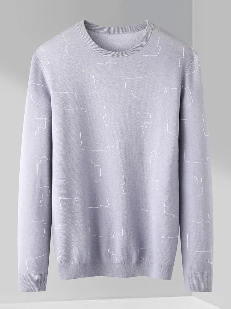 

Faionable Geometric Pattern Pure Cotton round Ne Knitted Sweater Men's Base Layer irt Autumn New Arrival Casual Wear