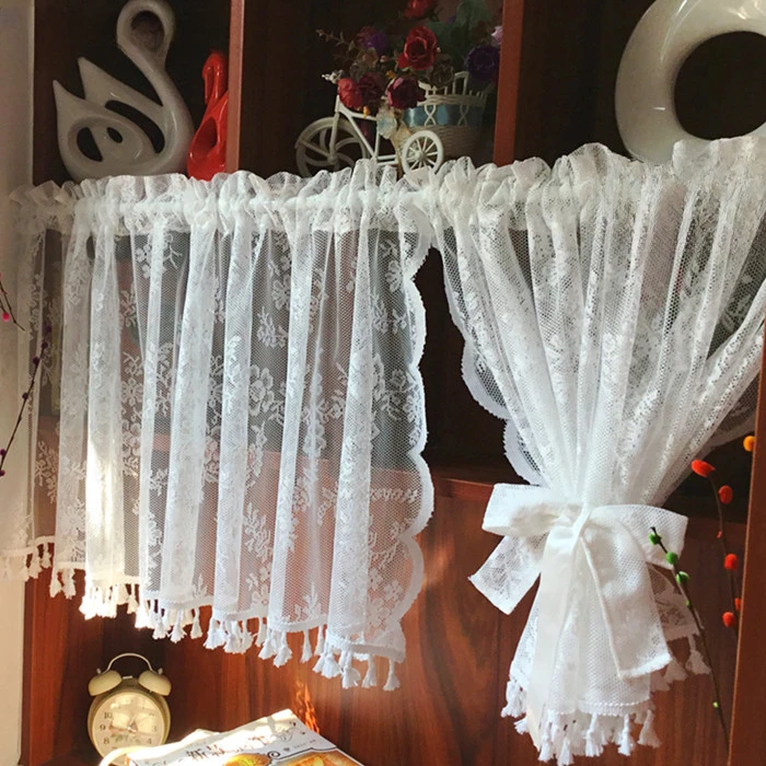 Short Tulle Curtains for Kitchen Finished White Floating Tulle Sheer Yarn Curtain Rod Pocket for Cabinets Short Curtain for Cafe