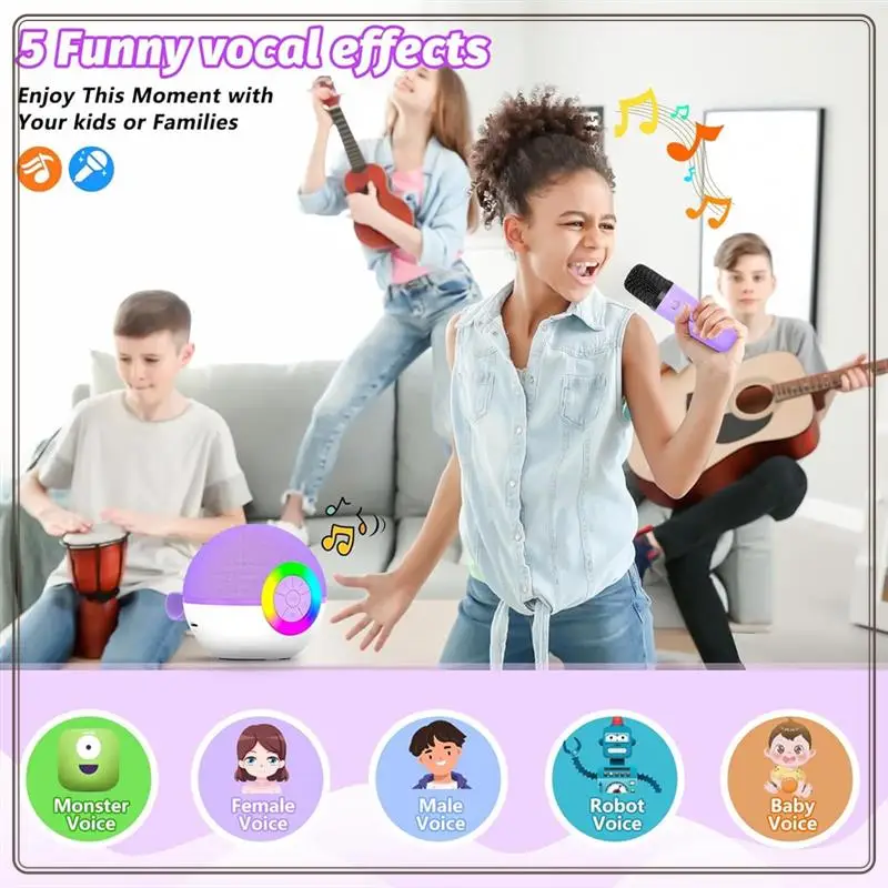 آلة كاريوكي صغيرة موثوقة مع 2 ميكروفون، ألعاب أغنية ميكروفون بلوتوث محمولة مع ضوء LED، هدية عيد ميلاد للأطفال