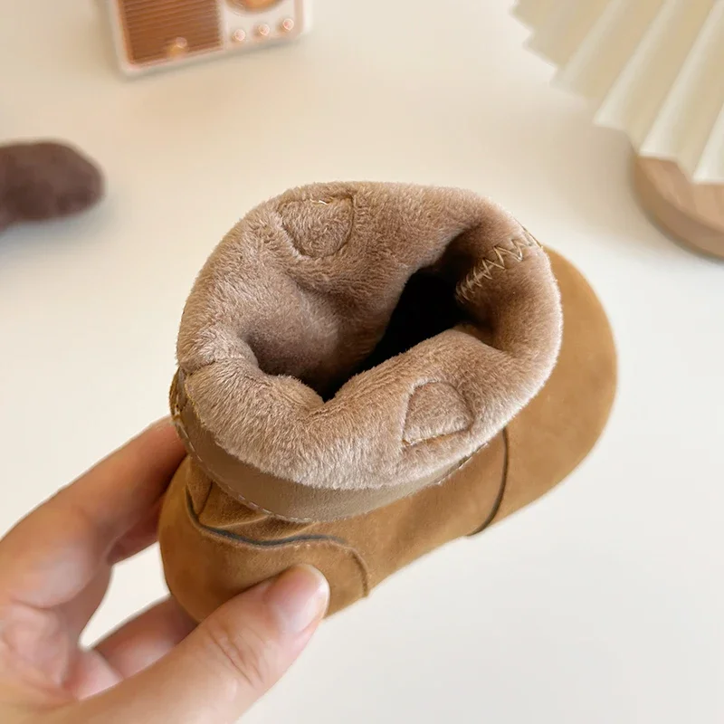 Winter Girl\'s Boots Suede Khaki Camel Slip-on Flexiable Classic Kids Boots Plush Warm Light Trendy Daily Comfy Children Shoes