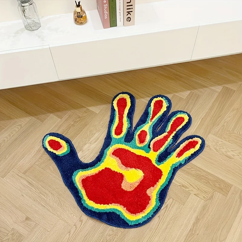 Soft and Fluffy Palm Shape Rug - Multicolor Flocking Material for Living Room and Bedroom - Machine Washable Home Decor and Room