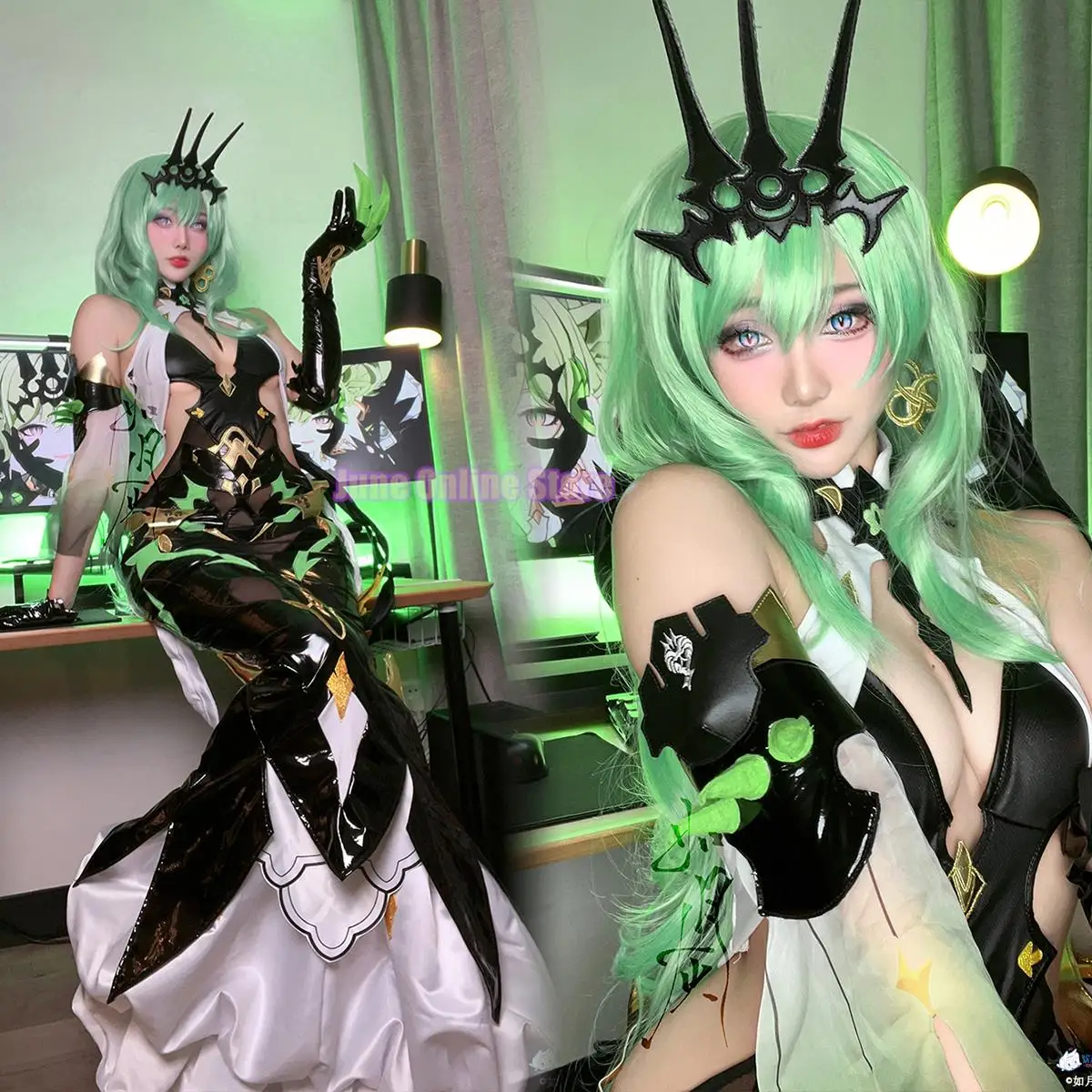 Mobius Cosplay Costume Game Honkai Impact 3rd Cosplay Clothes for Women Game Mobius Green Wig Halloween Party Battle Sexy Dress