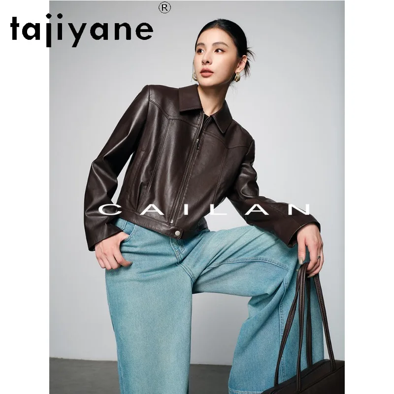 TAJIYANE Genuine Leather Jacket Women Vegetable‑Tanned Sheepskin Coat Slim Short Jackets of Woman Lapel Outerwear 2026 Jaqueta