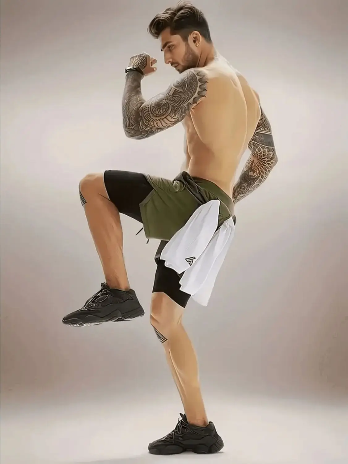 Male 2 in 1 Running Workout Short with Phone Pocket Towel Loop Gym Athletic Quick Dry Stretchy Performance Shorts Activewear