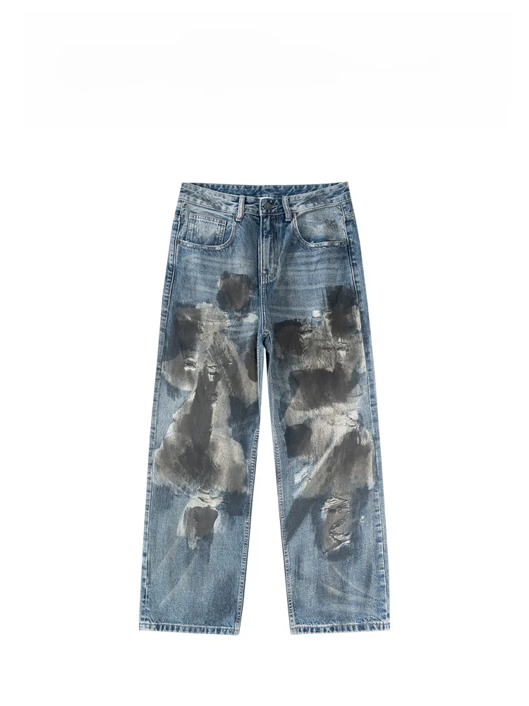 

BAIRBAOLIY Heavy Du Men's Jeans Distred Straight Leg Cotton Denim Casual Faion Urban Sle Spring Autumn Season