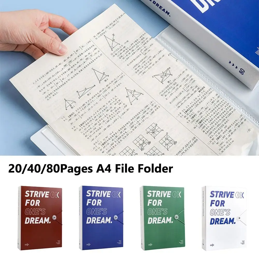 Folder File A4 20/40/80 Halaman, Tas Penyimpanan Kertas Tes Tebal Tahan Air, Kapasitas Besar, Desain Sampul Bahasa Inggris, Pengatur Dokumen
