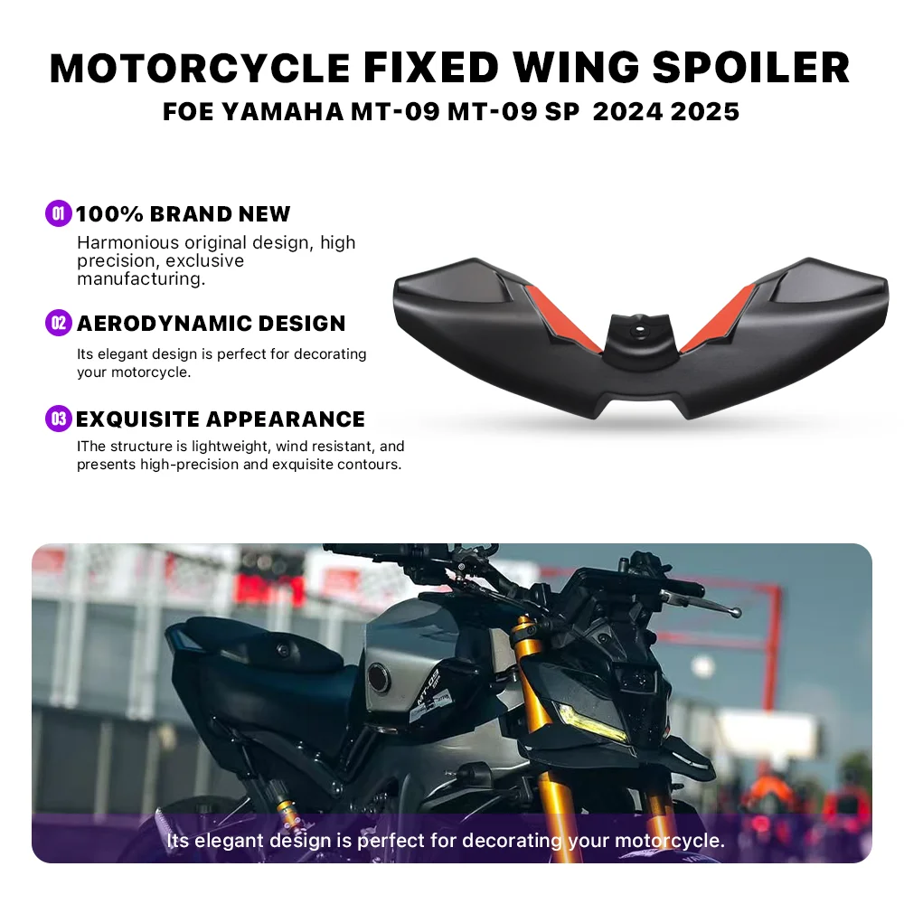 

Motorcycle front fixed wing spoiler fairing For Yamaha MT-09 MT 09 MT09 SP 2024-2025 ABS aerodynamic wing aileron air deflector