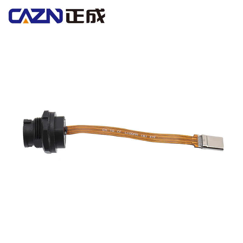 CAZN Waterproof IP67 IP68 Type C Female to Male PFC Flat Cable 3.1 Speed Bayonet-type Type-C 3.1 10GB