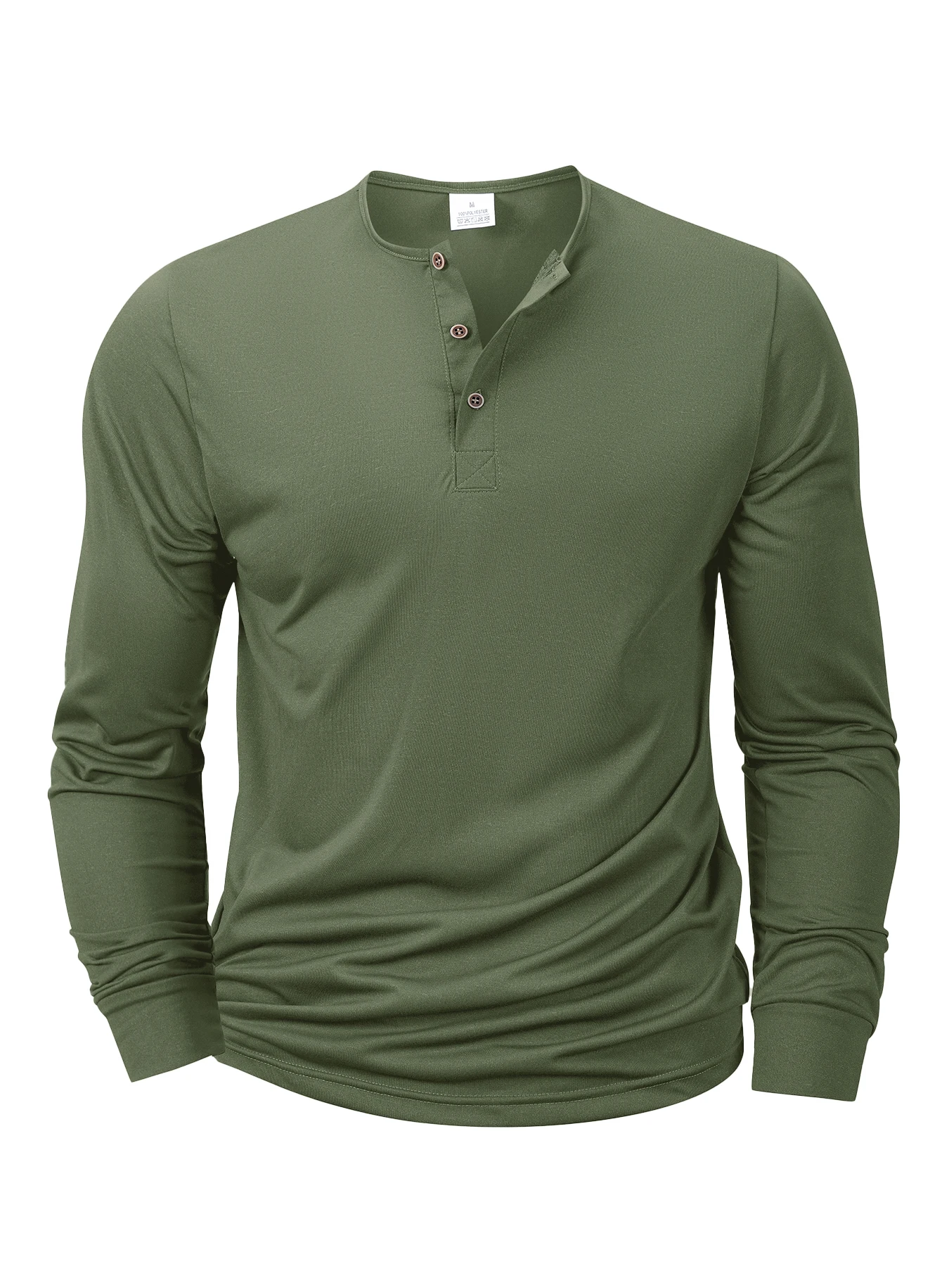 Men's Long Sleeved Henley Neck T-shirt Slim Fit Bottoming Shirt Fitness Tops Tees Button Neck Casual Cozy Tshirt image 3
