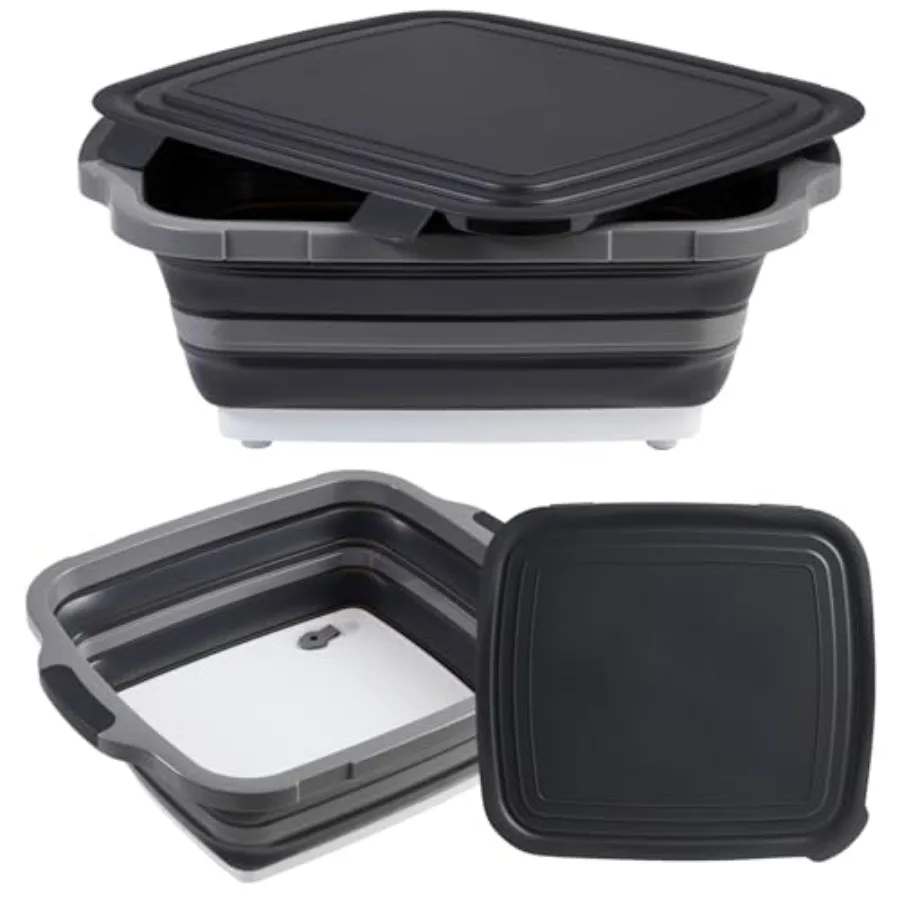 

2-Pack Collapsible 3-in-1 BBQ Prep Tub with Locking Lid Folding Cutting Board Marinating and Washing Container Locking Lid for